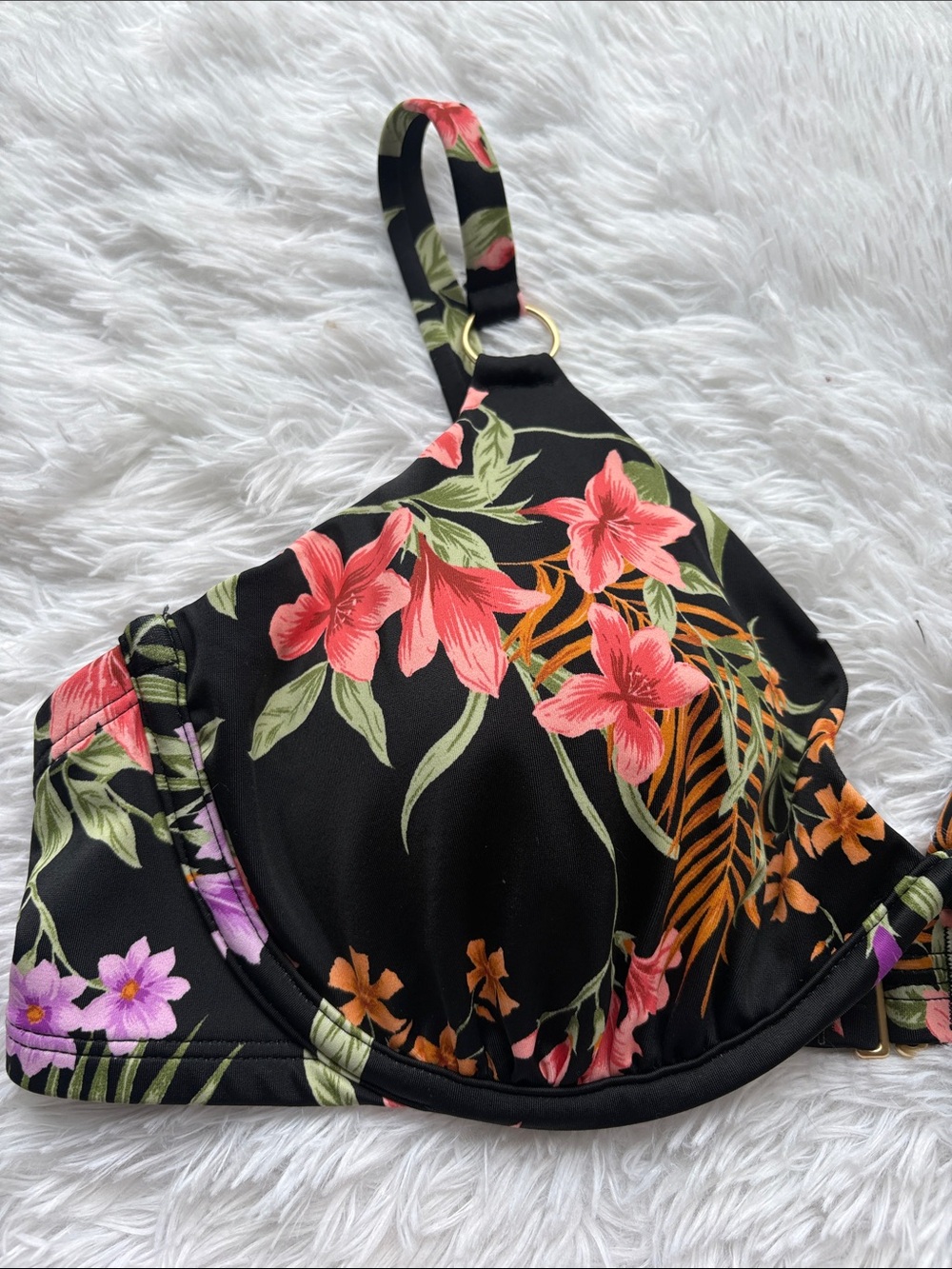 NWT Shade & Shore Black Floral Underwire Bikini Swim Top Size 38D - Picture 2 of 15